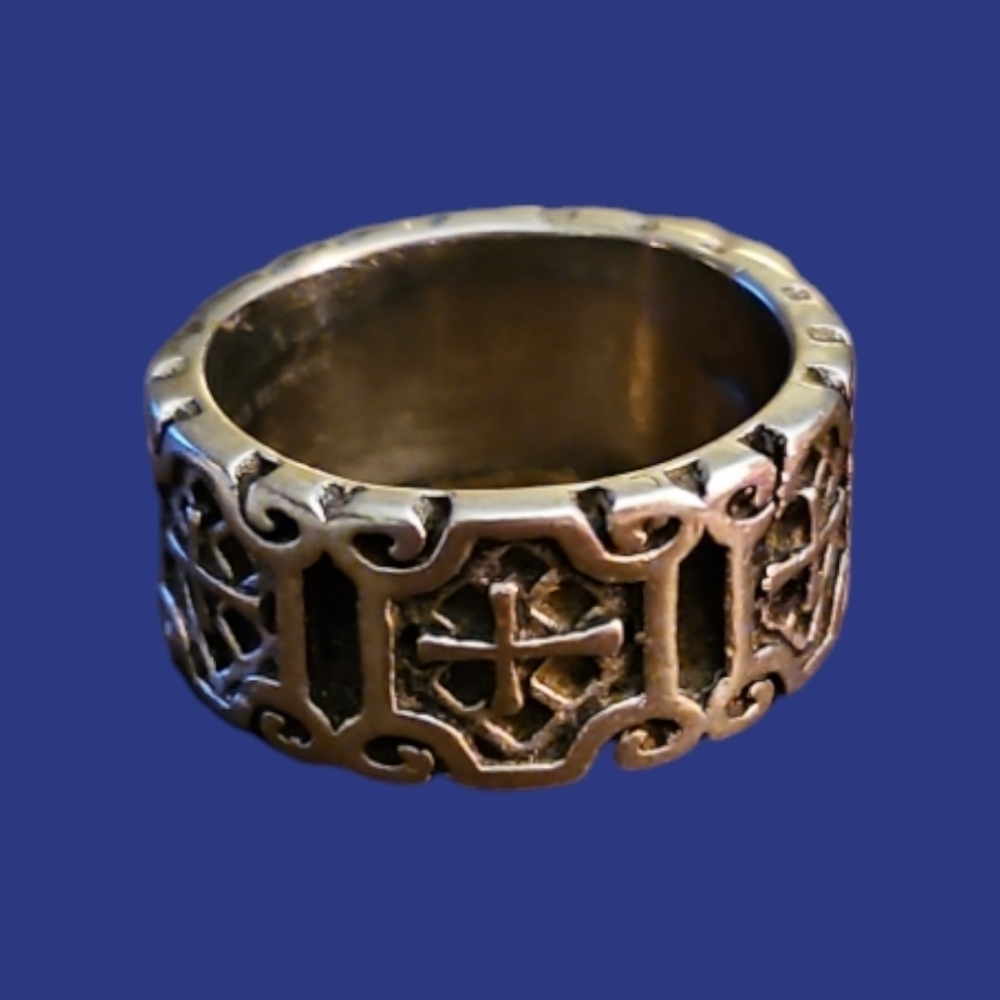 Silver Filled Stainless Steel Gothic Castlecore Cross Band Ring Size 10